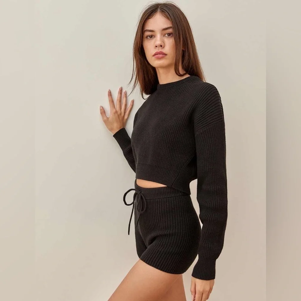 Reformation Sami Crop Camel Crew Neck Sweater size small